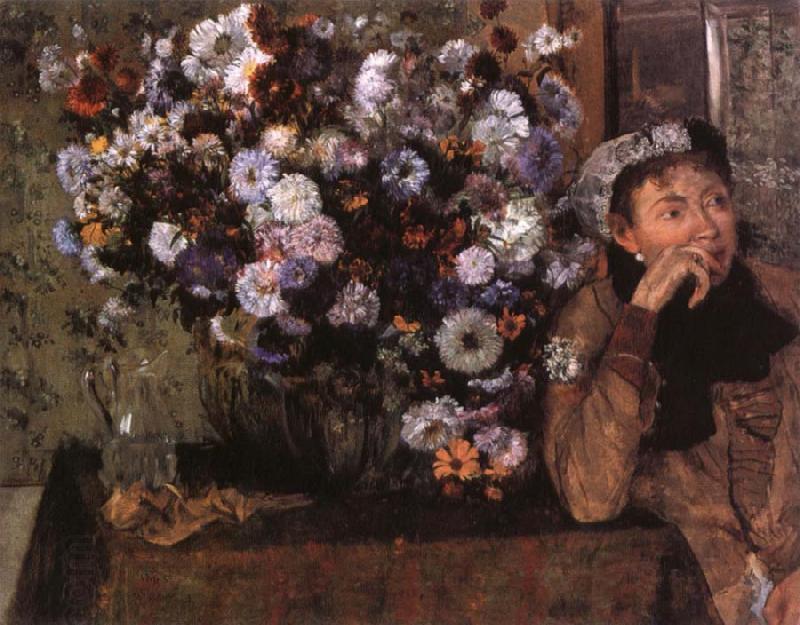 Edgar Degas A Woman seated beside a vase of flowers oil painting picture